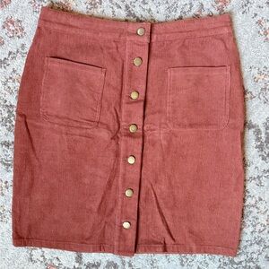 Roolee Rust Corduroy Mini Skirt with Button Front